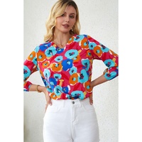 Azura Exchange V Neck 3/4 Sleeve Floral Print Blouse - XL thumbnail