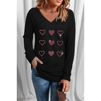 Azura Exchange Rhinestone Heart Pattern Long Sleeve Tee - M thumbnail