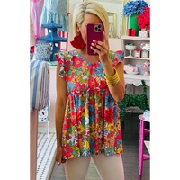 Azura Exchange V Neck Ruffled Floral Babydoll Top - M thumbnail