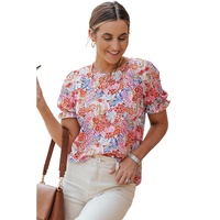 Azura Exchange Floral Pattern Bubble Sleeve Blouse - M thumbnail