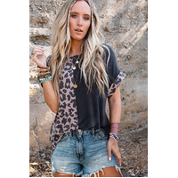 Azura Exchange Leopard Patchwork Short Sleeves Top - L thumbnail