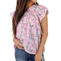 Azura Exchange High Neck Flutter Sleeves Top - M thumbnail