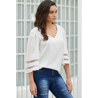 White Flare Sleeve V Neck Loose Blouse - 2XL thumbnail