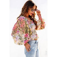 Azura Exchange Floral Square Neck Blouse with Frilled Trim - M thumbnail