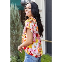 Azura Exchange Floral Print V Neck Short Sleeves Top - M thumbnail