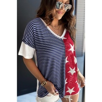 Azura Exchange Stripes Stars Print Knit Short Sleeves Top - M thumbnail