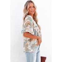 Azura Exchange Paisley Print Wide Sleeves Loose Blouse - S thumbnail