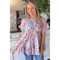 Azura Exchange Floral Print Ruffle Sleeve Top - S thumbnail