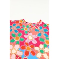 Pink Embroidered Detail Floral Print Ruffle Trim Tank Top - XL thumbnail