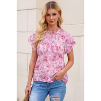 Azura Exchange Mandarin Collar Floral Top - L thumbnail