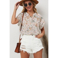 Azura Exchange Floral Mandarin Collar Top - L thumbnail