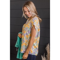 Azura Exchange Print Keyhole Back Short Sleeve Babydoll Blouse - L thumbnail