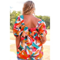 Azura Exchange Abstract Print Square Neck Short Sleeve Blouse - S thumbnail