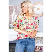 Azura Exchange Ruffled V Neck Floral Print Blouse - S thumbnail