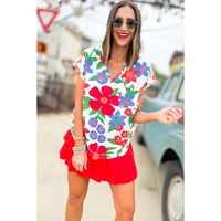 Azura Exchange V Neck Flower Print Blouse - M thumbnail