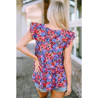 Azura Exchange Floral Print Ruffle Tiered Short Sleeve Babydoll Top - S thumbnail