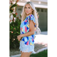 Azura Exchange Abstract Print Ruffle Sleeve Blouse - S thumbnail