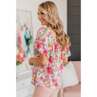 Azura Exchange Watercolor Floral Ruffle Sleeve Blouse - XL thumbnail