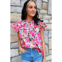 Azura Exchange Ruffle Flutter Sleeve Floral Print Blouse - M thumbnail
