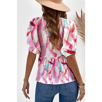 Azura Exchange Puff Sleeve Peplum Top with Abstract Print - M thumbnail