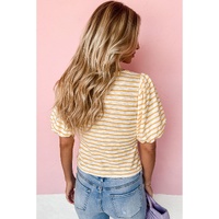 Azura Exchange Bubble Sleeve Stripe Square Neck Top - XL thumbnail