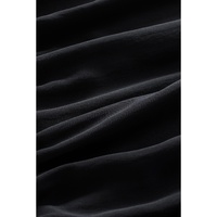 Black Padded Shoulder Buttoned Cuffs Pleated Loose Blouse - L thumbnail