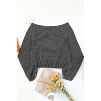 Gray Ribbed Knit Off-Shoulder Balloon Sleeve Top - M thumbnail