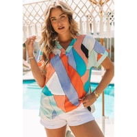 Azura Exchange Irregular Color Block Printed Short Sleeve Blouse - S thumbnail