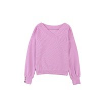 Purple Knitted V Neck Buttoned Cuffs Sweater - 2XL thumbnail