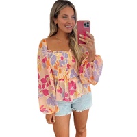 Azura Exchange Smocked Long Sleeve Peplum Blouse - L thumbnail