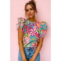 Azura Exchange Vibrant Floral Print Ruffle Sleeve Blouse - XL thumbnail