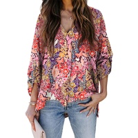 Azura Exchange Boho Floral Long Sleeve V-Neck Blouse - XL thumbnail