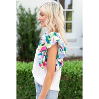 Azura Exchange Printed Puff Sleeve Textured Top - S thumbnail