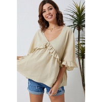Azura Exchange Draped Batwing Sleeve Ruffle Top - M thumbnail