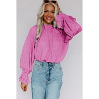Azura Exchange Pleated Flared Cuff Long Sleeve Blouse - L thumbnail
