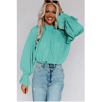 Azura Exchange Pleated Flared Cuff Long Sleeve Blouse - S thumbnail