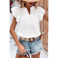 Azura Exchange Ruffle Flutter Sleeve Notch Neck Top - M thumbnail