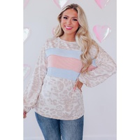 Azura Exchange Contrast Stripes Patchwork Puff Sleeve Knit Top - L thumbnail
