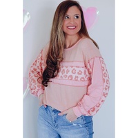 Azura Exchange Leopard Patchwork Waffle Knit Top - M thumbnail