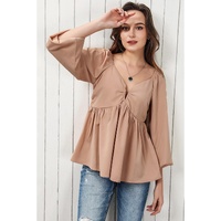 Azura Exchange Notched V-Neck Smocked Back Peplum Blouse - XL thumbnail