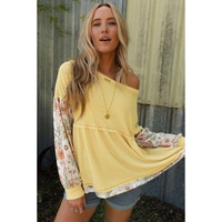 Azura Exchange Floral Patchwork Waffle Knit Babydoll Blouse - L thumbnail