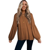 Orange Faux Knit Jacquard Puffy Long Sleeve Top - S thumbnail