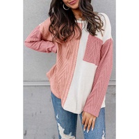 Peach Blossom Long Sleeve Colorblock Chest Pocket Textured Knit Top - M thumbnail