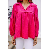 Azura Exchange Crinkled V-Neck Bubble Sleeve Blouse - S thumbnail