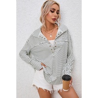 Azura Exchange Striped Thumbhole Drop Shoulder V Neck Top - S thumbnail