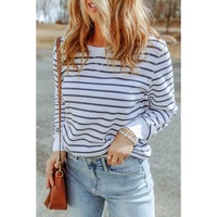 Azura Exchange Striped Print Ribbed Trim Long Sleeve Top - S thumbnail