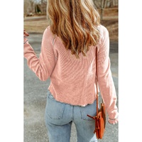 Apricot Pink Textured Round Neck Long Sleeve Top - L thumbnail