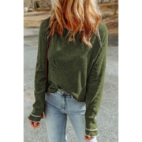 Green Textured Round Neck Long Sleeve Top - 2XL thumbnail