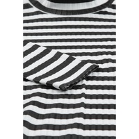 Black Striped Print Textured Knit Long Sleeve Tee - XL thumbnail