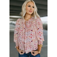 Azura Exchange Boho Print Shirred Cuffs Blouse - XL thumbnail